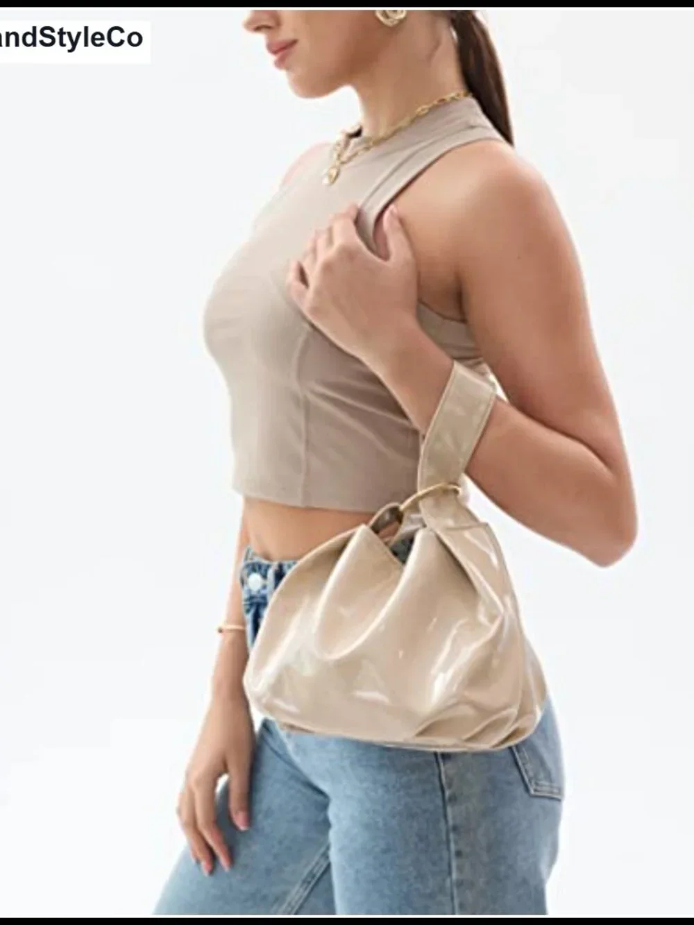 Patent Vegan Leather Clutch Hobo Bag Top Handle Small Tote Wristlet